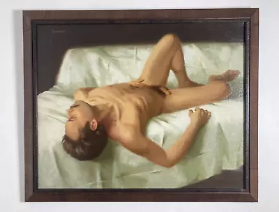Vintage Original Oil Painting -Fine Nude Mustached Male Portrait -Signed • $1175