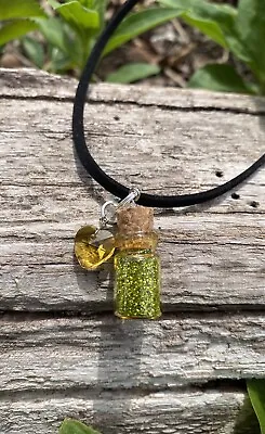 $20 • Buy Handmade Glass Jar Pendant Necklace Gold Pixie Dust With Yellow Heart Charm