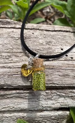$20 • Buy Handmade Glass Jar Pendant Necklace Gold Pixie Dust With Yellow Heart Charm
