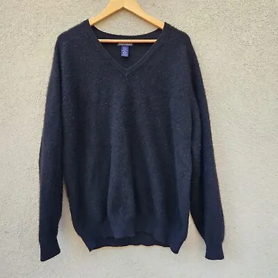 Lands End Sweater Men's Extra Large Tall Black 100% Cashmere V-Neck Long Sleeve • $34.95
