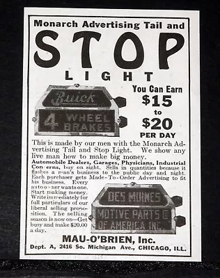 1924 Old Magazine Print Ad Mau-o'brien Monarch Advertising Tail & Stop Light! • $12.99