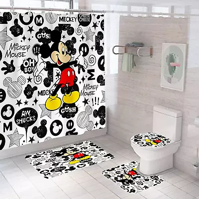 Cute Cartoon Mickey Mouse With Funny Quotes Shower Curtain Set. • $24.99