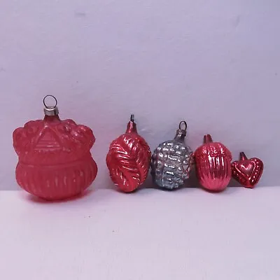 Vintage West Germany Mercury Glass Christmas Tree Ornaments Acorn Heart Berry • $33.24