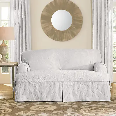 Matelasse Damask Furniture Cover Loveseat T-Cushion White • $119.79