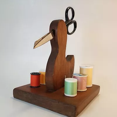 Bird Sewing Tool Holder 1973 Handmade For Spools Of Thread Scissors Kitschy  • $35