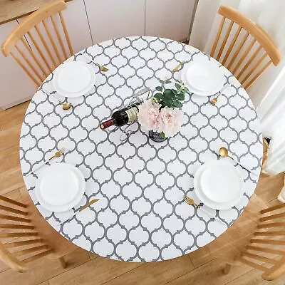 Round Fitted Vinyl Tablecloth With Elastic Edge 100% Waterproof Oil Proof PVC... • $16.55