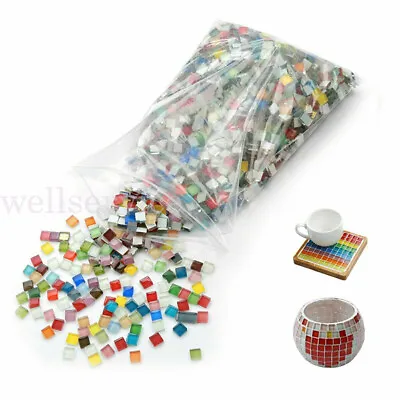 £4.76 • Buy Up To 300x Mixed Crystal Glass Mosaic Tiles Square Kitchen Bathroom Art Craft