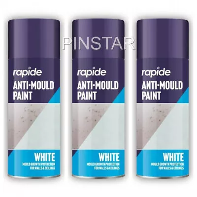 Anti Mould Spray Paint For Walls Ceilings Damp Protection White Matt 400ml X 3 • £11.49