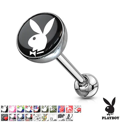 New Surgical Steel Genuine PLAYBOY Bunny Logo Tongue Bar Rabbit Piercing Barbell • £4.44
