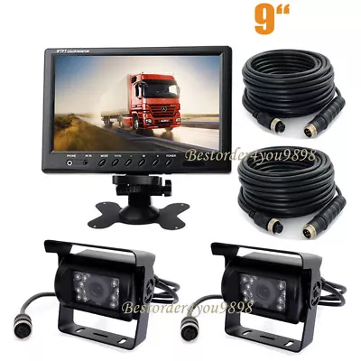 9  Car Vehicle LCD Monitor + 2x 4Pin IR Parking Backup Reverse Rear View Camera • $88.99