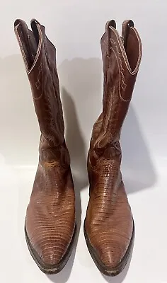 Tony Lama Style 4105 Men 10.5 Exotic Leather Cowboy Boots Teju Lizard Brown • $85