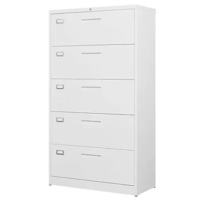 Lateral 5 Drawer File Cabinet With LockMetal Wide White Filing Cabinets For ... • $411.94