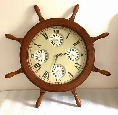 £45 • Buy Vintage Nautical Ship’s Wheel World Clock Multiple Time Zones Charming