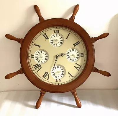 £45 • Buy Vintage Nautical Ship’s Wheel World Clock Multiple Time Zones Charming