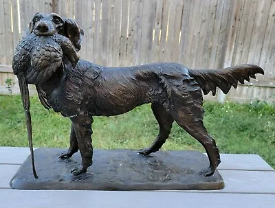 Hunting Dog W/ Bird Cast Bronze Moignez Mene Setter Pheasant Quail France  • $799