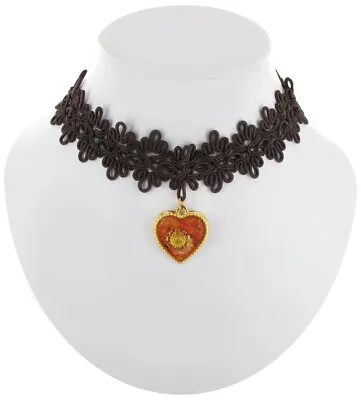 $13.59 • Buy Steampunk Brown Lace Choker Necklace Floral Heart Pendant 15 