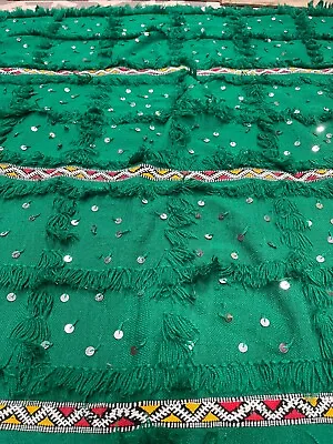 Green Moroccan Wedding Blanket 2000s Cotton Light Wieght Large For King Bed • $400