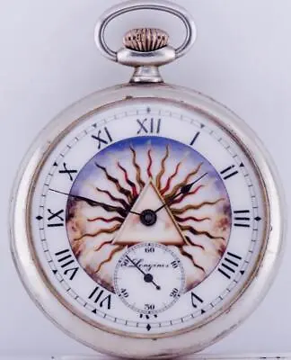 Antique Pocket Watch Silvered Longines Grand-Prix Masonic Fancy Enamel Dial 1900 • $922.75