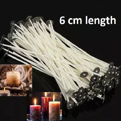 6cm Hight Quality Pre-Waxed Wicks For Candle Making With Sustainers Art • £2.99