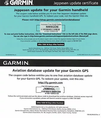 Jeppesen Database Update Certificate For Garmin GPSMAP 196 296 396 495 496 696 • $46.95