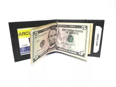 Bifold Money Clip Wallet ID Credit Card Money Holder Black Genuine Leather Men. • $8.49