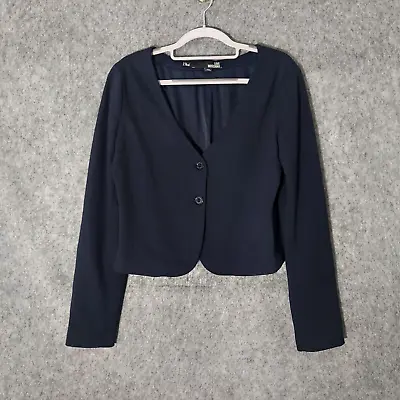 LOVE MOSCHINO Blazer 8 Cropped Jacket Navy Two Button Long Slve Lined Stretchy • $31.76