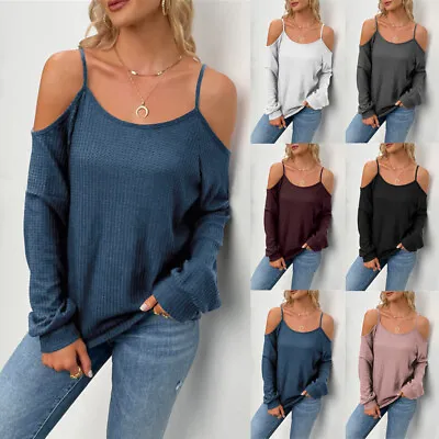 Womens Casual Long Sleeve Cold Shoulder Baggy Tee Tops Blouse T Shirts Plus Size • £12.40