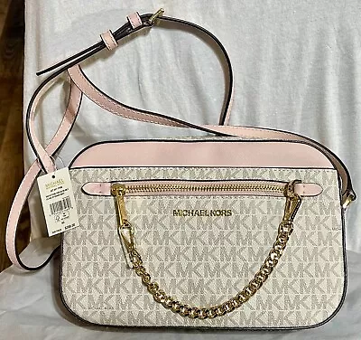 Michael Kors Jet Set Zip Chain Large Pink White Leather Crossbody Bag Purse Nwt! • $89.99