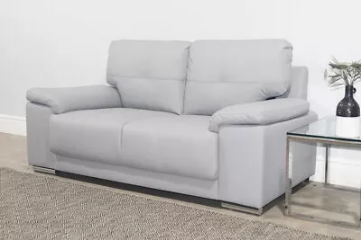 CLEARANCE - Kansas 2 Seater Sofa Light Grey Premium Faux Leather - T12868 • £23