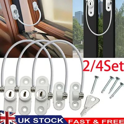 2/4X Window Door Restrictor Security Cable Key Lock Catch Wire Child Baby Safety • £3.69