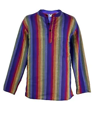 New Fair Trade Rainbow Cotton Collarless Shirt M L XL 2XL 3XL 4XL 5XL Hippie • £19.79
