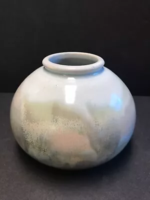 Hand Thrown Studio Art Pottery Vase Round Fish Bowl Pastels Signed 4” • $24.99