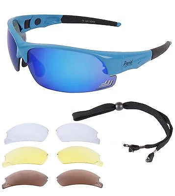 SUNGLASSES FOR CYCLING & Running: Interchangeable Clear Amber & Mirror Lenses • £34.99