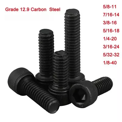 12.9 Carbon Steel Cap Allen Head Hex Socket Screw 5/8 7/16 3/8 5/16 1/4 1/8 Inch • $3.31