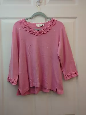 Quacker Factory Top Large Pink Long Sleeve Shirt Sleeve Jewel Embellishment  • $9.89