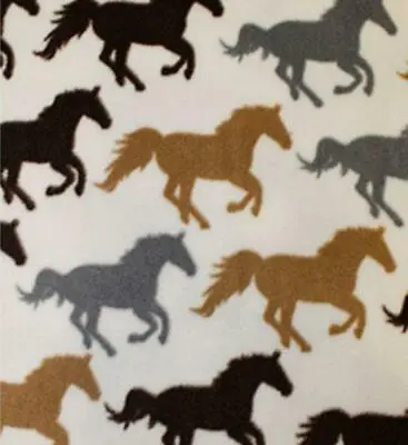 Printed Polar Fleece Fabric Material - HORSES IVORY • £1.99