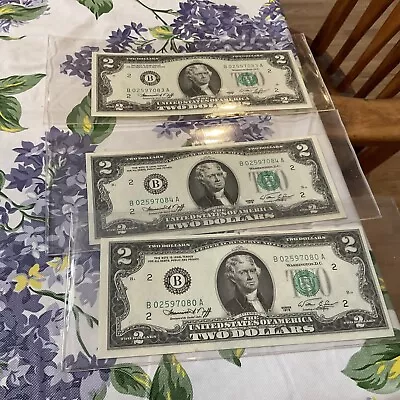 3 Two Dollar Bills 1970 Era Money USA • $10