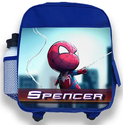 Personalised Kids Blue Backpack Any Name Spider Man Boys Childrens School Bag 53 • £19.99