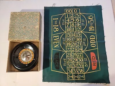 Vintage Roulette Wheel Gambling Game Vegas Fun Felt Gameboard Tabletop In Box • $50