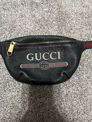 GUCCI Black Logo Belt Bag Fanny Pack Made In Italy Authentic Sold Out Leather • $430