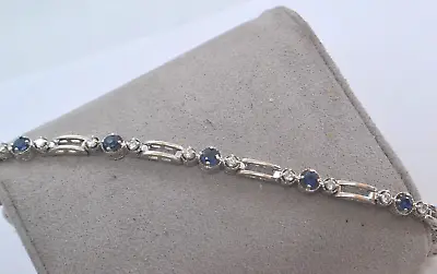 Vintage 14K White Gold Diamond & Sapphire 7  Tennis Bracelet • $499.99