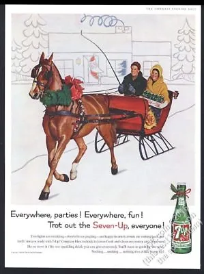 1960 7UP 7-Up Soda Horse-drawn Sleigh Photo Christmas Theme Vintage Print Ad • $37