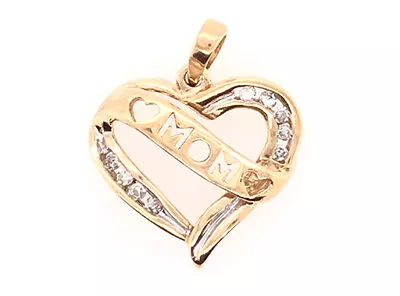 Diamond Heart Pendant Necklace Mom Mother .18ct Yellow Gold • $79