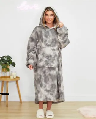 Blanket Hoodie Robe Gown Sherpa Fleece Oversized Size XL Warm Grey Mens Women’s • £12.99