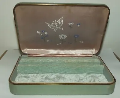 Vintage Jewelry Box Butterflies Sea Green Travel Farrington 1950s Flowers Texol • $14.99