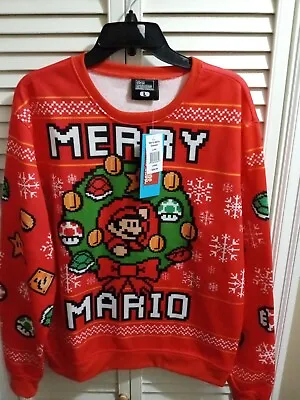 $24.99 • Buy Super Mario Bros Merry Christmas Red Ugly Sweater Sweatshirt Mens Large New/Tags