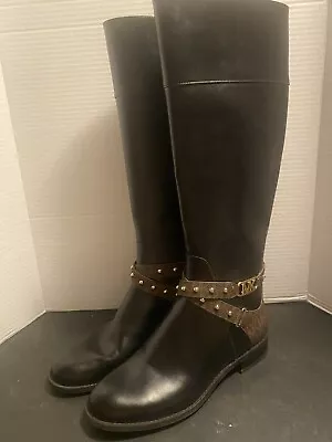 MICHAEL KORS Black Brown Riding Boots Side Zip Womens Size 8 • $15