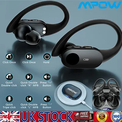 MPOW Wireless Bluetooth 5.3 TWS Headphones Sport Bass Ear Hook Headset Earbuds • £27.99