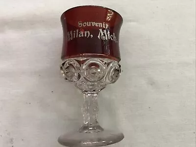 Milan Michigan Vintage Ruby Glass Souvenir Goblet Circa 1900 • $24.95