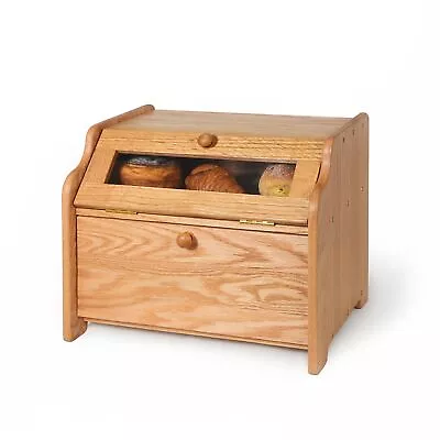 Bread Box Solid Wood Oak Bread Box For Kitchen Countertop Double Layer Brea... • $139.52